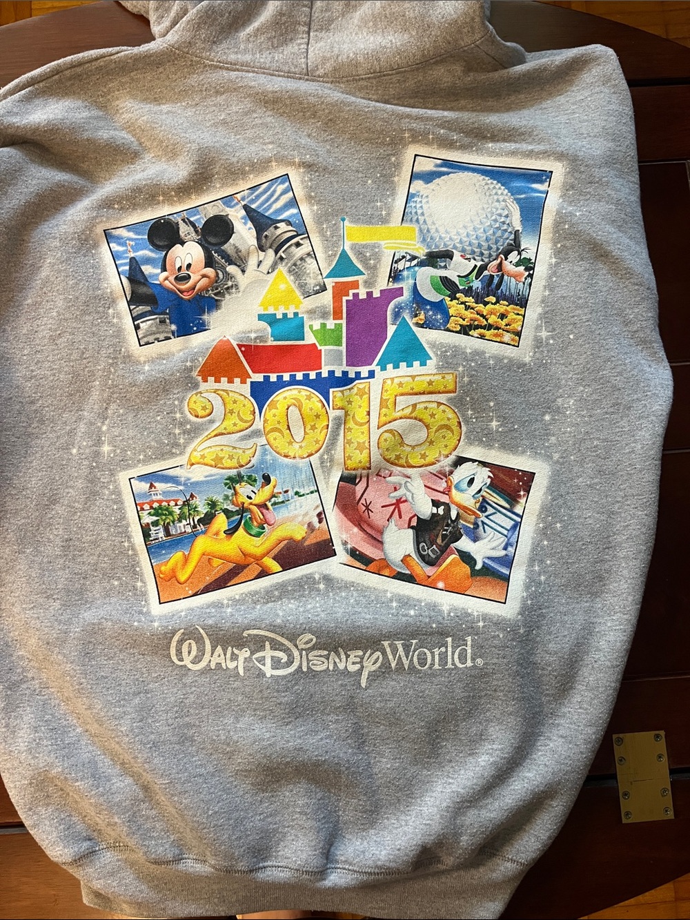 Disney Gray Zip Front Hooded Sweatshirt with Colorful Mickey Patch 2015